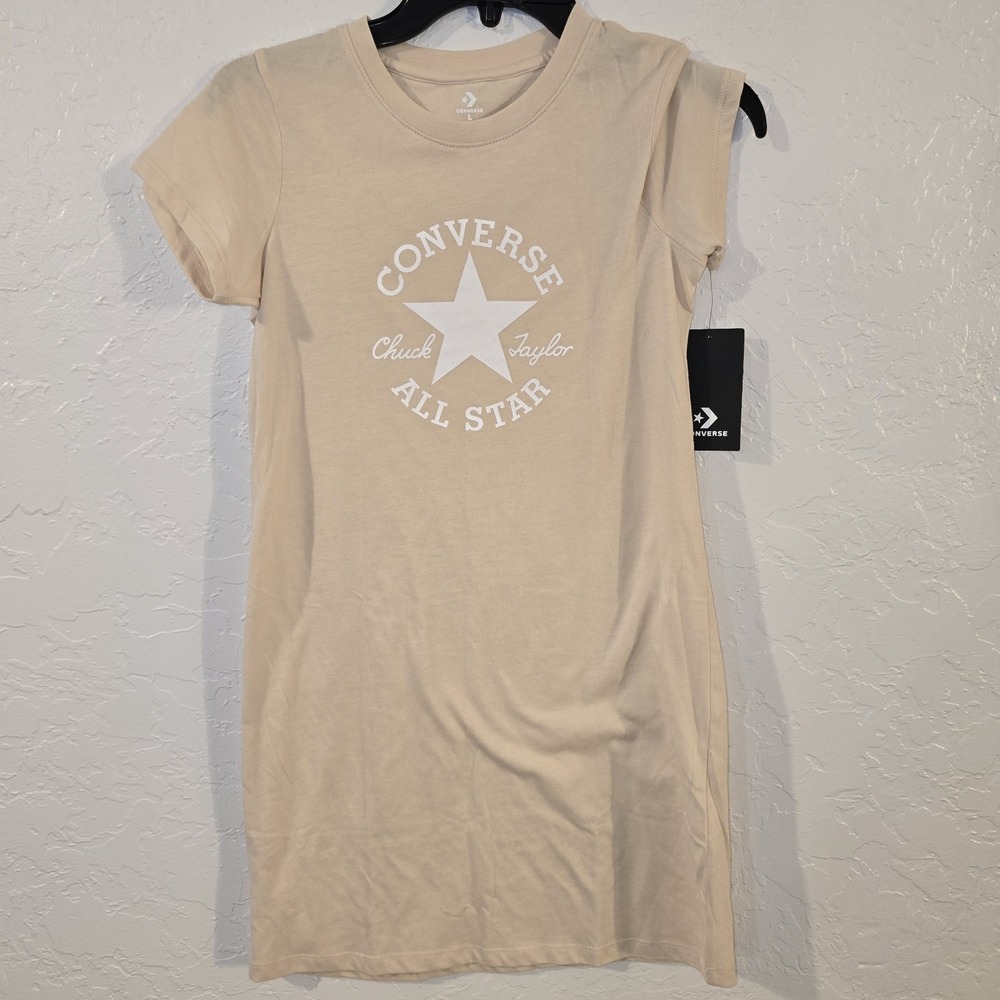 NEW Converse All Star Logo Dress Girls TAN Cotton/Polyester short sleeve Size L